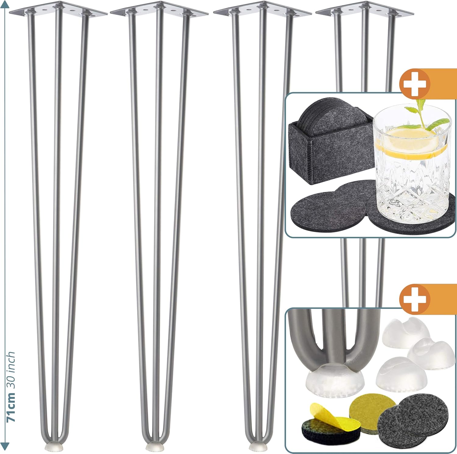 smartpeas 4X Patas De Mesa De Acero Inoxidable Blanco - Pata De Palo 71 Cm con 3 Montantes +Incluye: Protectores De Suelo + Posavasos De Fieltro smartpeas 4X Patas De Mesa De Acero Inoxidable Blanco - Pata De Palo 71 Cm con 3 Montantes +Incluye: Protectores De Suelo + Posavasos De Fieltro